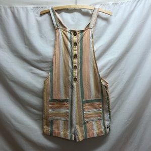 Roxy cotton linen colorful stripe tie back shortall romper M 8 10